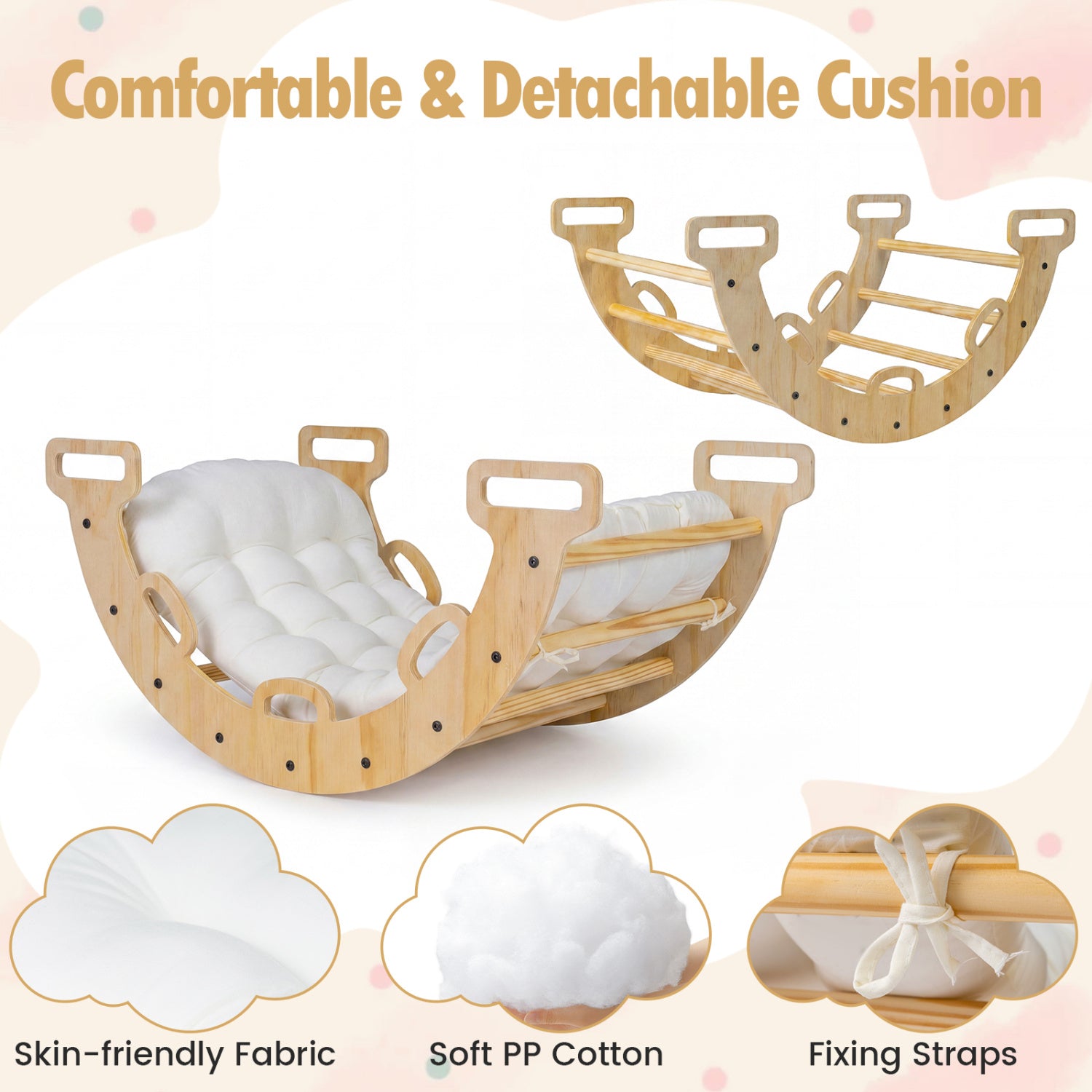 Wooden Rocking Climbing Arch with Cushion Montessori Kids Climber Rocker, Natural Climbers & Slides at Gallery Canada
