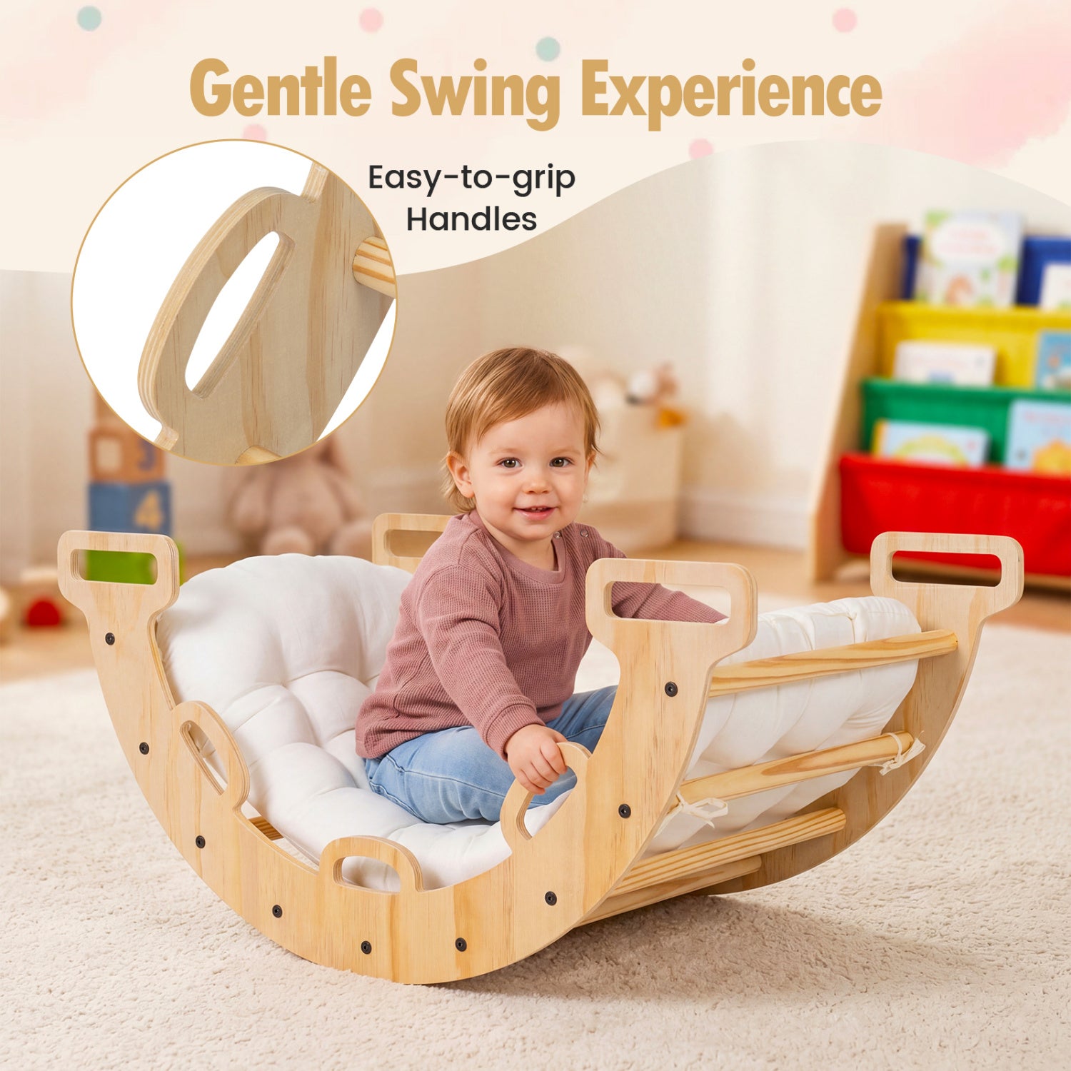 Wooden Rocking Climbing Arch with Cushion Montessori Kids Climber Rocker, Natural Climbers & Slides at Gallery Canada