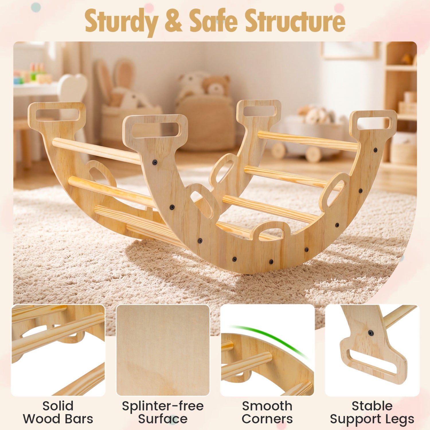 Wooden Rocking Climbing Arch with Cushion Montessori Kids Climber Rocker, Natural Climbers & Slides at Gallery Canada