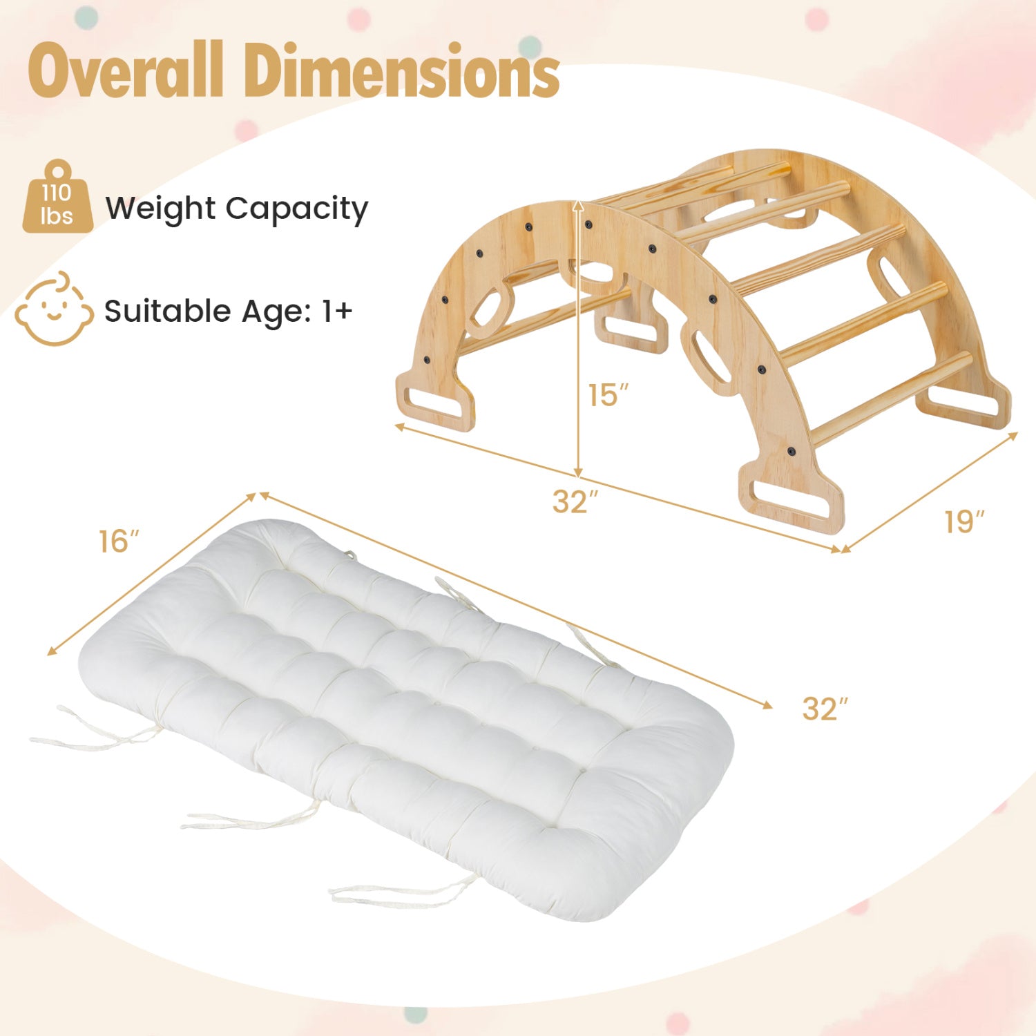 Wooden Rocking Climbing Arch with Cushion Montessori Kids Climber Rocker, Natural Climbers & Slides at Gallery Canada