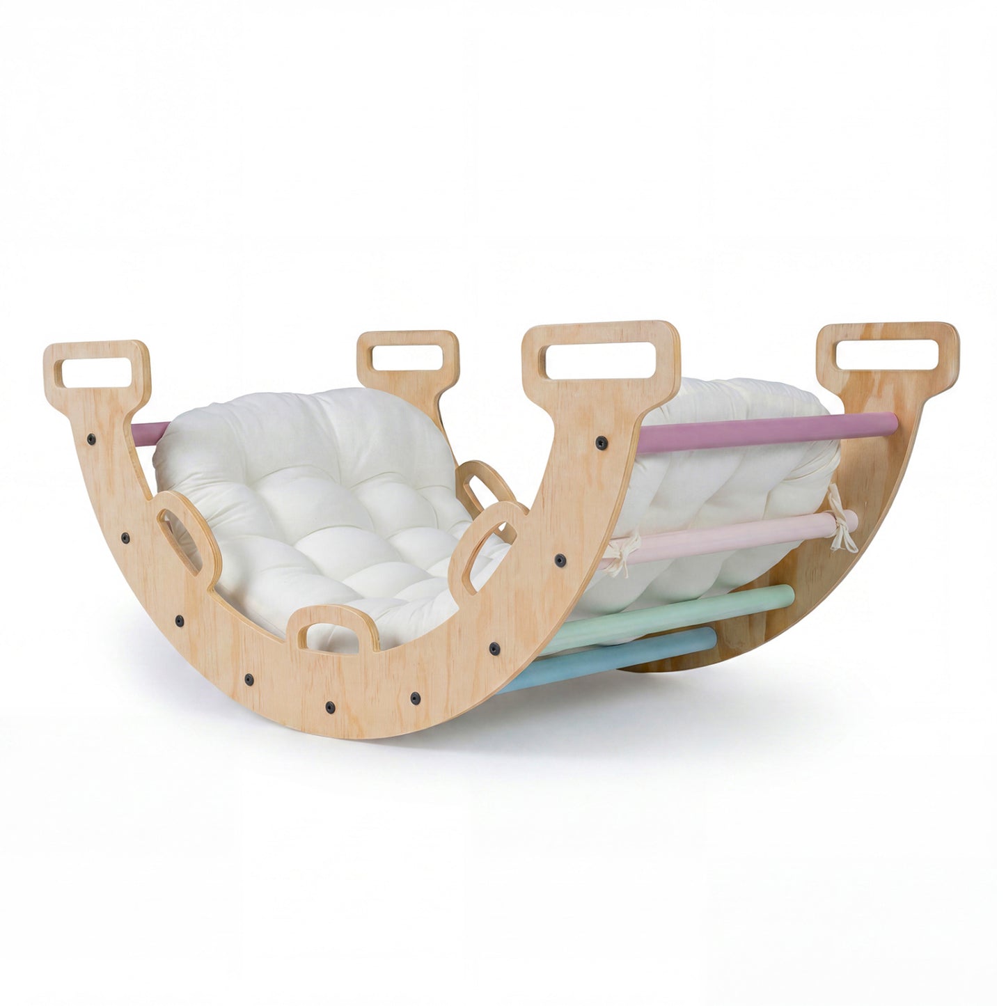Wooden Rocking Climbing Arch with Cushion 3-in-1 Montessori Kids Climber Rocker, Macaron Climbers & Slides at Gallery Canada