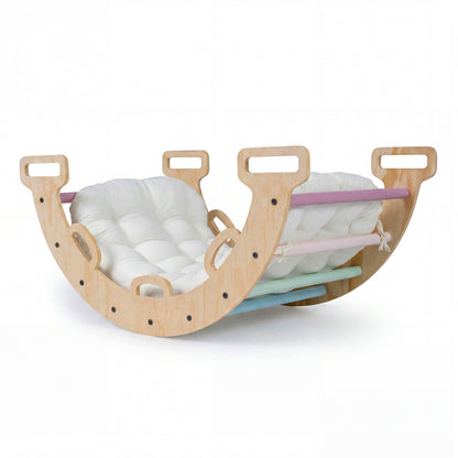 Wooden Rocking Climbing Arch with Cushion 3-in-1 Montessori Kids Climber Rocker, Macaron Climbers & Slides at Gallery Canada