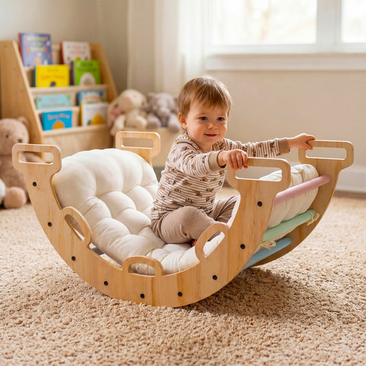 Wooden Rocking Climbing Arch with Cushion 3-in-1 Montessori Kids Climber Rocker, Macaron Climbers & Slides Macaron at Gallery Canada