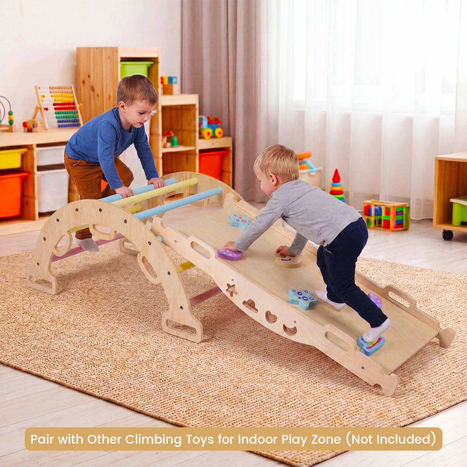 Wooden Rocking Climbing Arch with Cushion 3-in-1 Montessori Kids Climber Rocker, Macaron Climbers & Slides at Gallery Canada