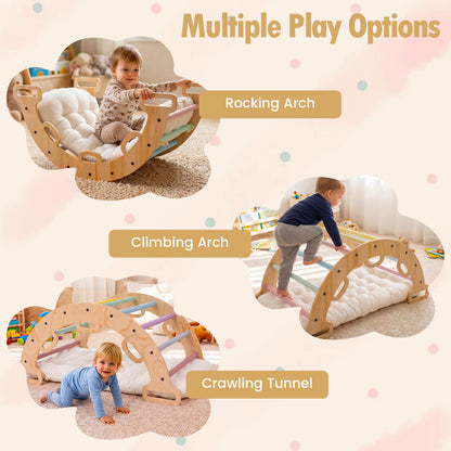Wooden Rocking Climbing Arch with Cushion 3-in-1 Montessori Kids Climber Rocker, Macaron Climbers & Slides at Gallery Canada