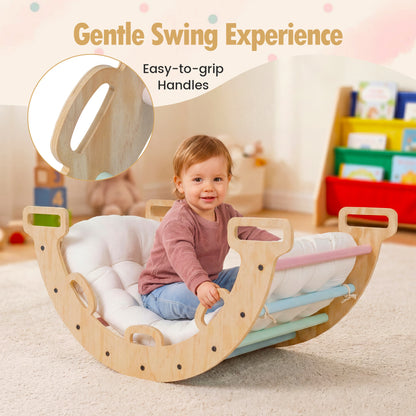 Wooden Rocking Climbing Arch with Cushion 3-in-1 Montessori Kids Climber Rocker, Macaron Climbers & Slides at Gallery Canada