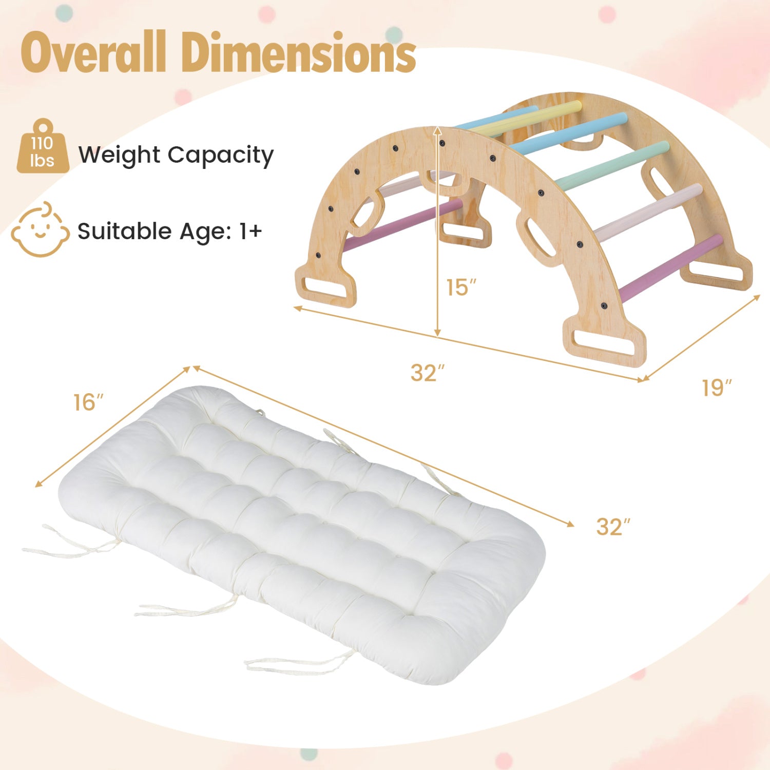 Wooden Rocking Climbing Arch with Cushion 3-in-1 Montessori Kids Climber Rocker, Macaron Climbers & Slides at Gallery Canada