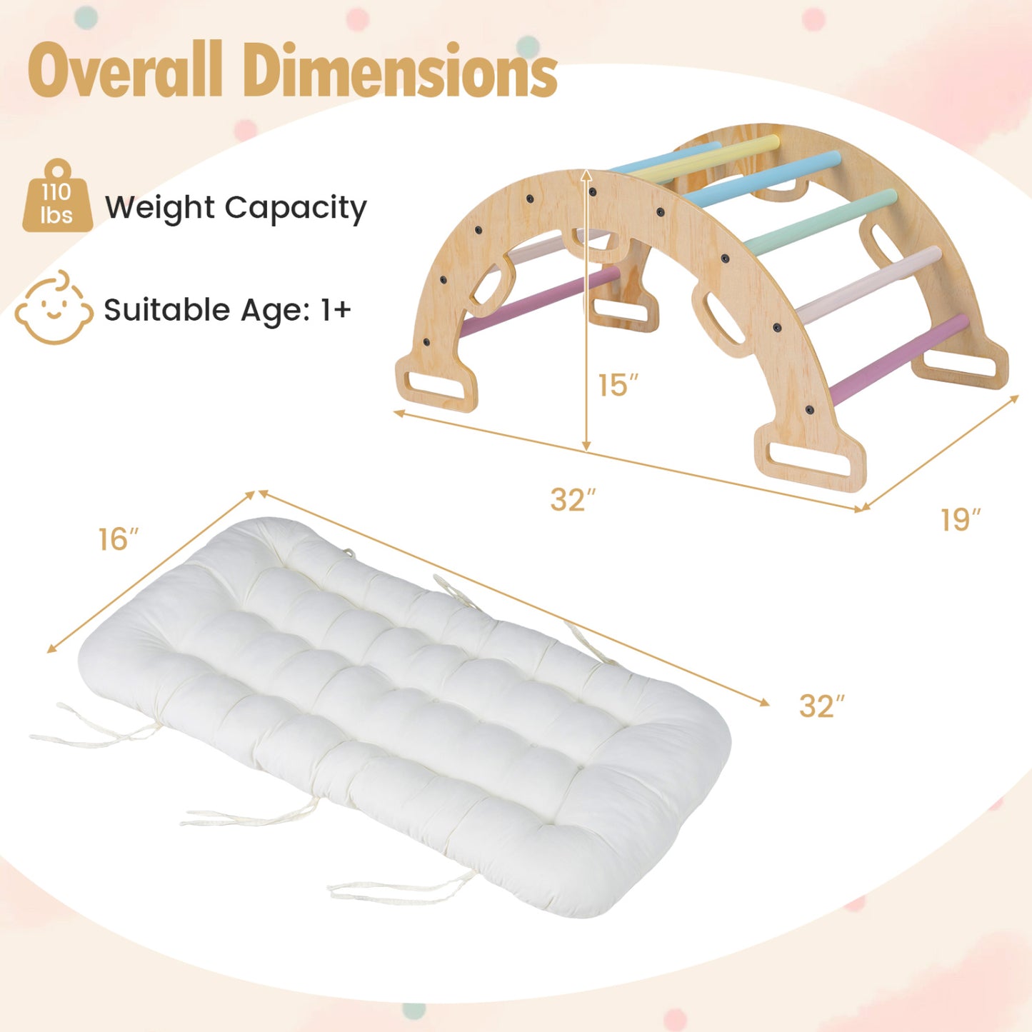 Wooden Rocking Climbing Arch with Cushion 3-in-1 Montessori Kids Climber Rocker, Macaron Climbers & Slides at Gallery Canada