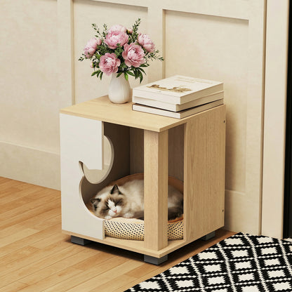 Wooden Semi-enclosed Cat Condo with Kitty Head-shaped Entry and Metal Legs, Natural Cat Trees Condos & Scratchers at Gallery Canada