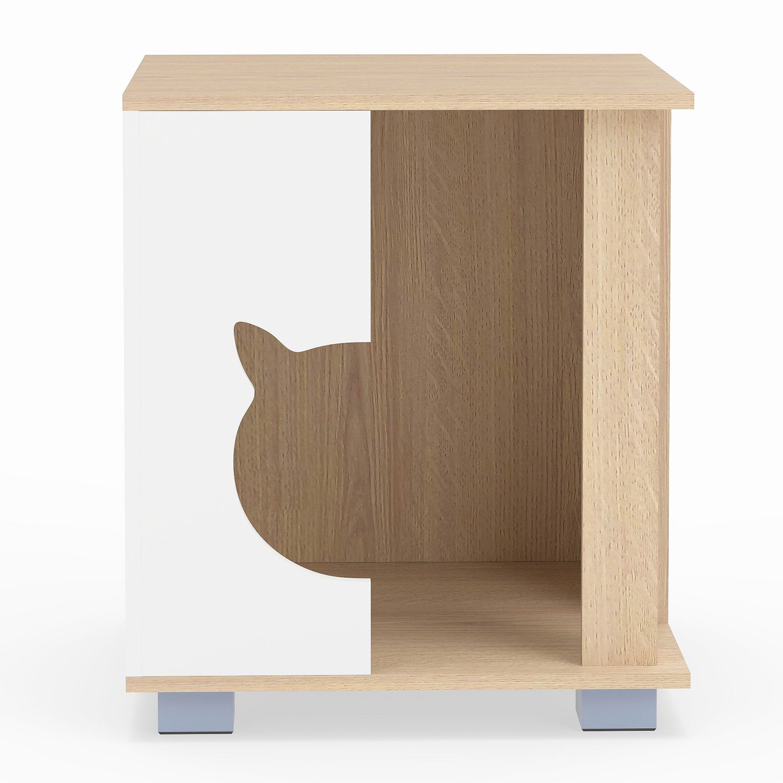 Wooden Semi-enclosed Cat Condo with Kitty Head-shaped Entry and Metal Legs, Natural Cat Trees Condos & Scratchers Natural at Gallery Canada