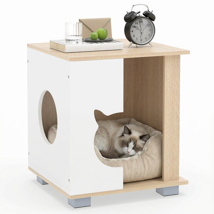 Wooden Semi-enclosed Cat Condo with Kitty Head-shaped Entry and Metal Legs, Natural Cat Trees Condos & Scratchers at Gallery Canada