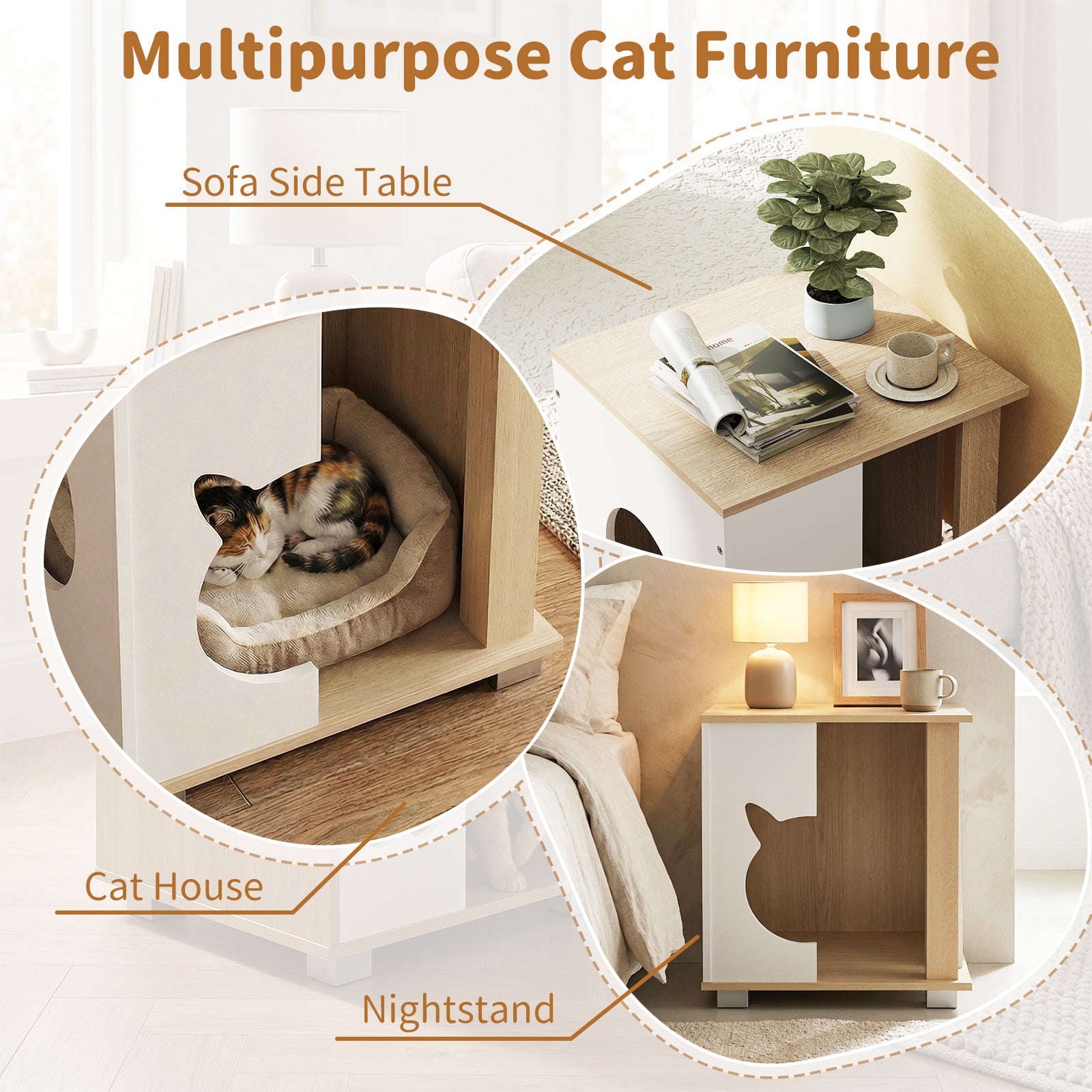 Wooden Semi-enclosed Cat Condo with Kitty Head-shaped Entry and Metal Legs, Natural Cat Trees Condos & Scratchers at Gallery Canada