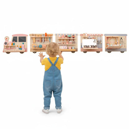 Wooden Sensory Wall Panel with Vanity and Tool Box Play Kitchen Sets at Gallery Canada