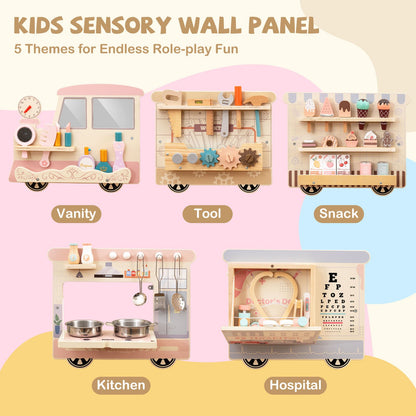 Wooden Sensory Wall Panel with Vanity and Tool Box Play Kitchen Sets at Gallery Canada