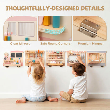 Wooden Sensory Wall Panel with Vanity and Tool Box Play Kitchen Sets at Gallery Canada