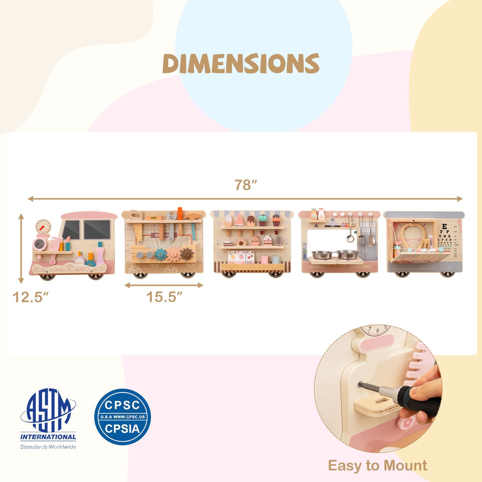 Wooden Sensory Wall Panel with Vanity and Tool Box Play Kitchen Sets at Gallery Canada