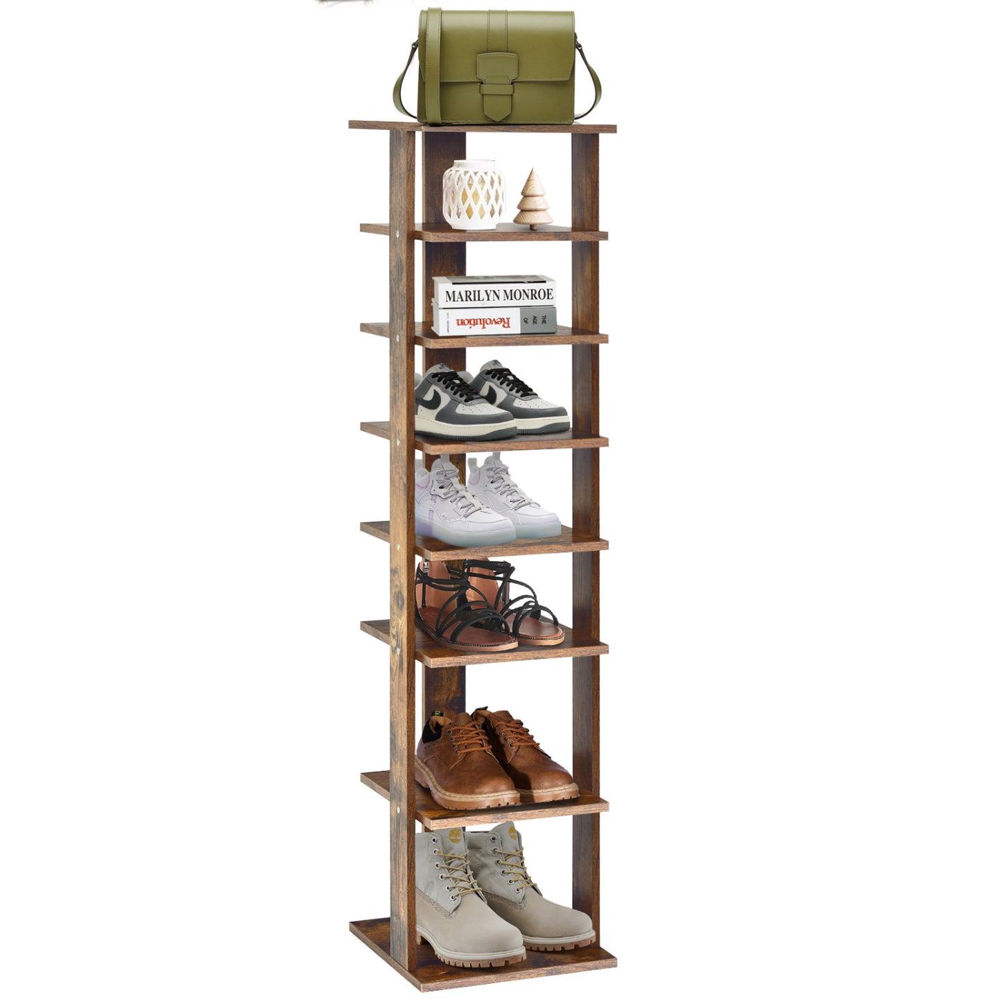 Wooden Shoe Storage Stand, 7 Tier Shoe Rack Organizer, Rustic Brown Shoe Racks & Storage Benches at Gallery Canada