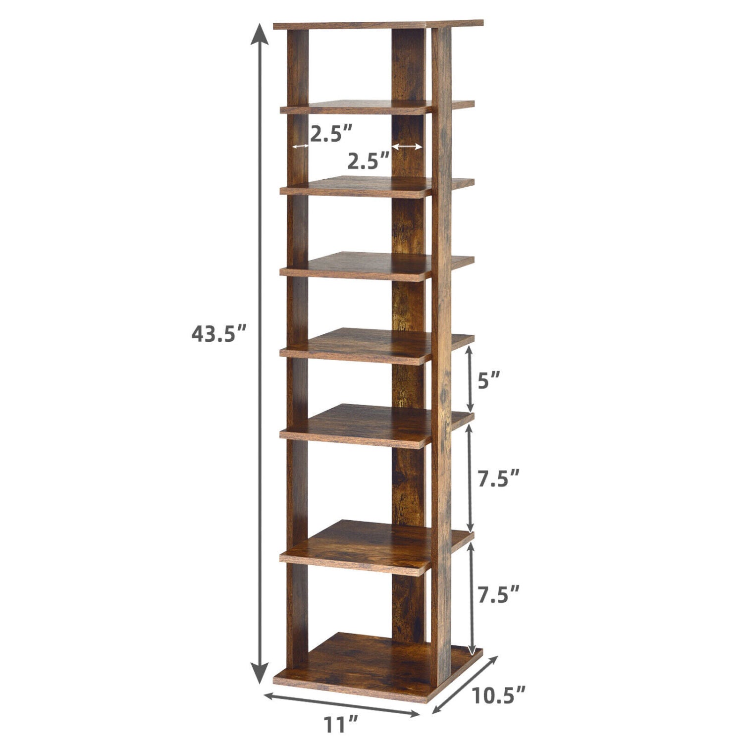 Wooden Shoe Storage Stand, 7 Tier Shoe Rack Organizer, Rustic Brown Shoe Racks & Storage Benches at Gallery Canada