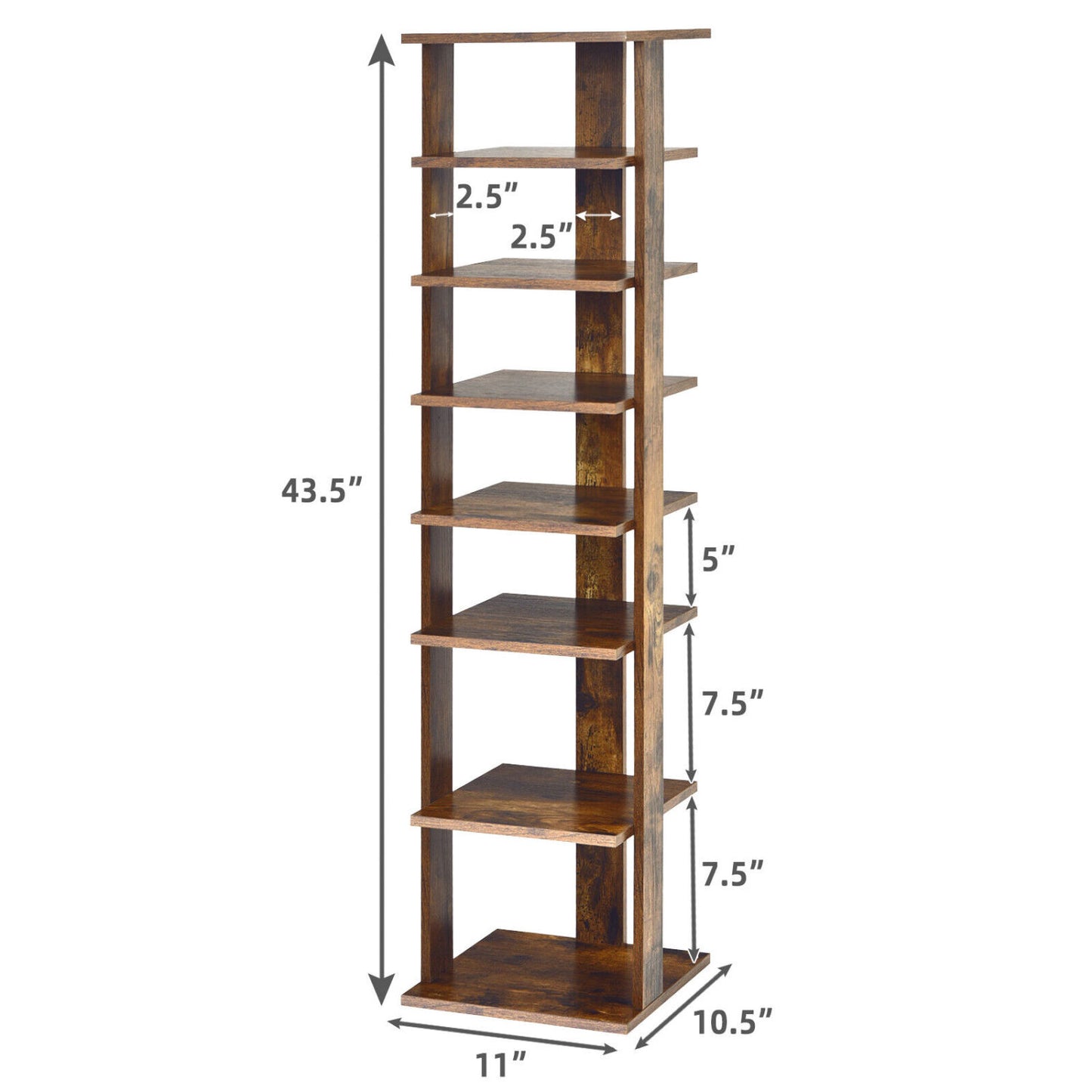 Wooden Shoe Storage Stand, 7 Tier Shoe Rack Organizer, Rustic Brown Shoe Racks & Storage Benches at Gallery Canada