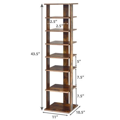 Wooden Shoe Storage Stand, 7 Tier Shoe Rack Organizer, Rustic Brown Shoe Racks & Storage Benches at Gallery Canada