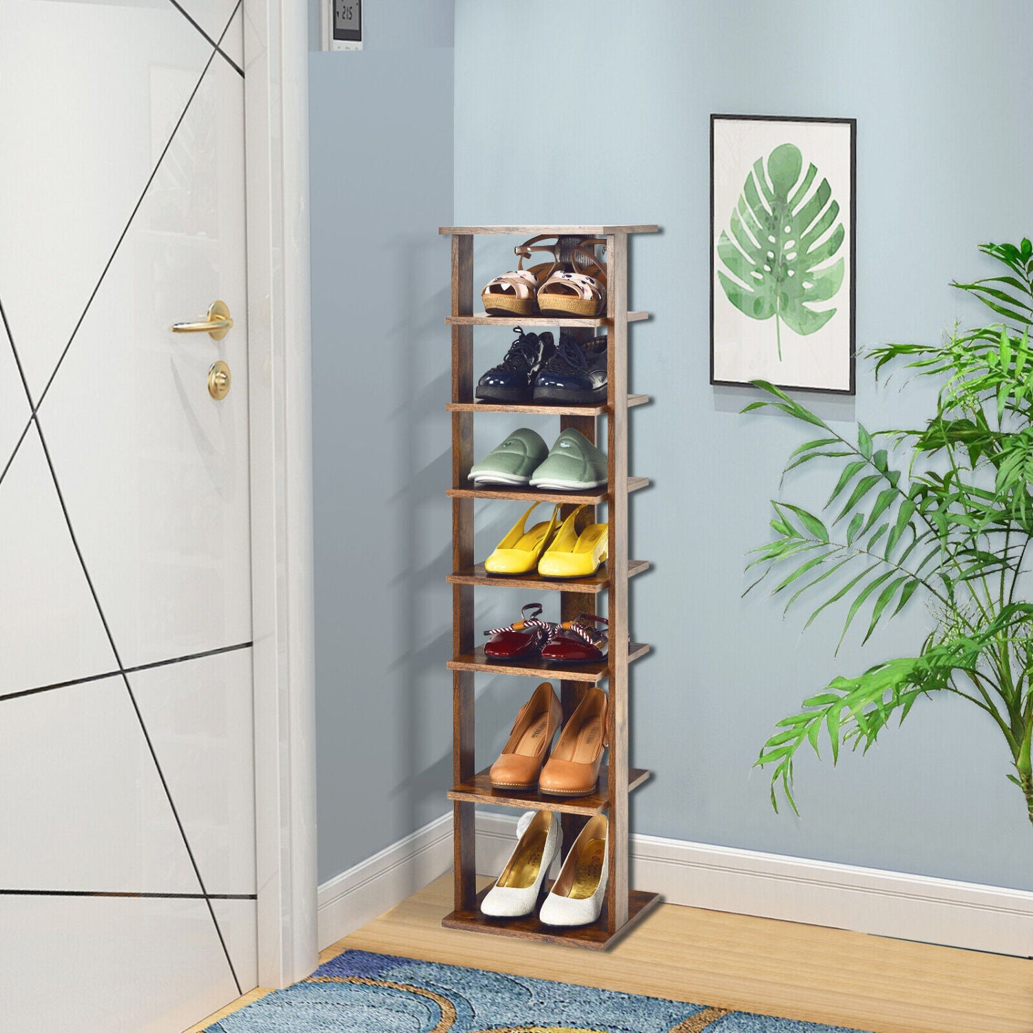 Wooden Shoe Storage Stand, 7 Tier Shoe Rack Organizer, Rustic Brown Shoe Racks & Storage Benches at Gallery Canada