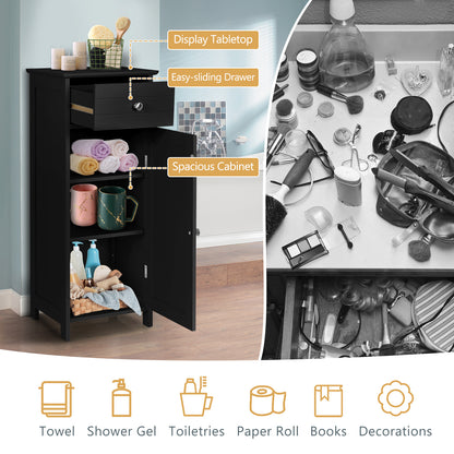 Wooden Storage Cabinet With Drawer, Shelf, Black