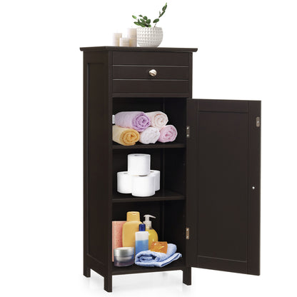 Wooden Storage Cabinet With Drawer And Shelf, Brown