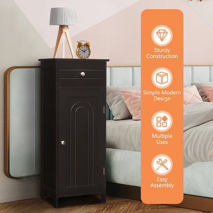 Wooden Storage Cabinet With Drawer And Shelf, Brown