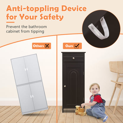 Wooden Storage Cabinet With Drawer And Shelf, Brown