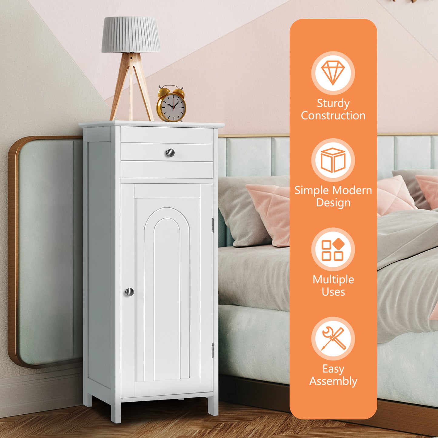 Wooden Storage Cabinet With Drawer, Shelf, White