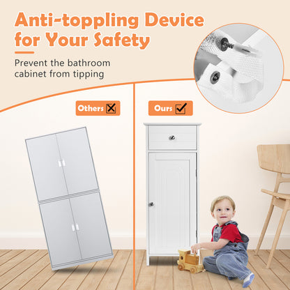 Wooden Storage Cabinet With Drawer, Shelf, White