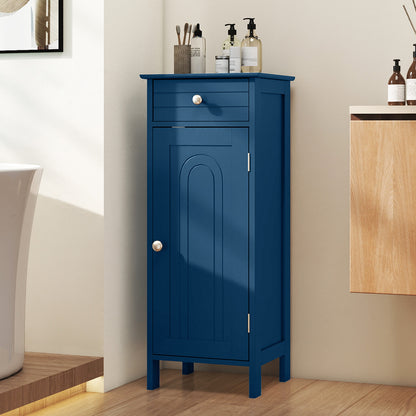 Wooden Storage Free-Standing Floor Cabinet with Drawer and Shelf, Blue
