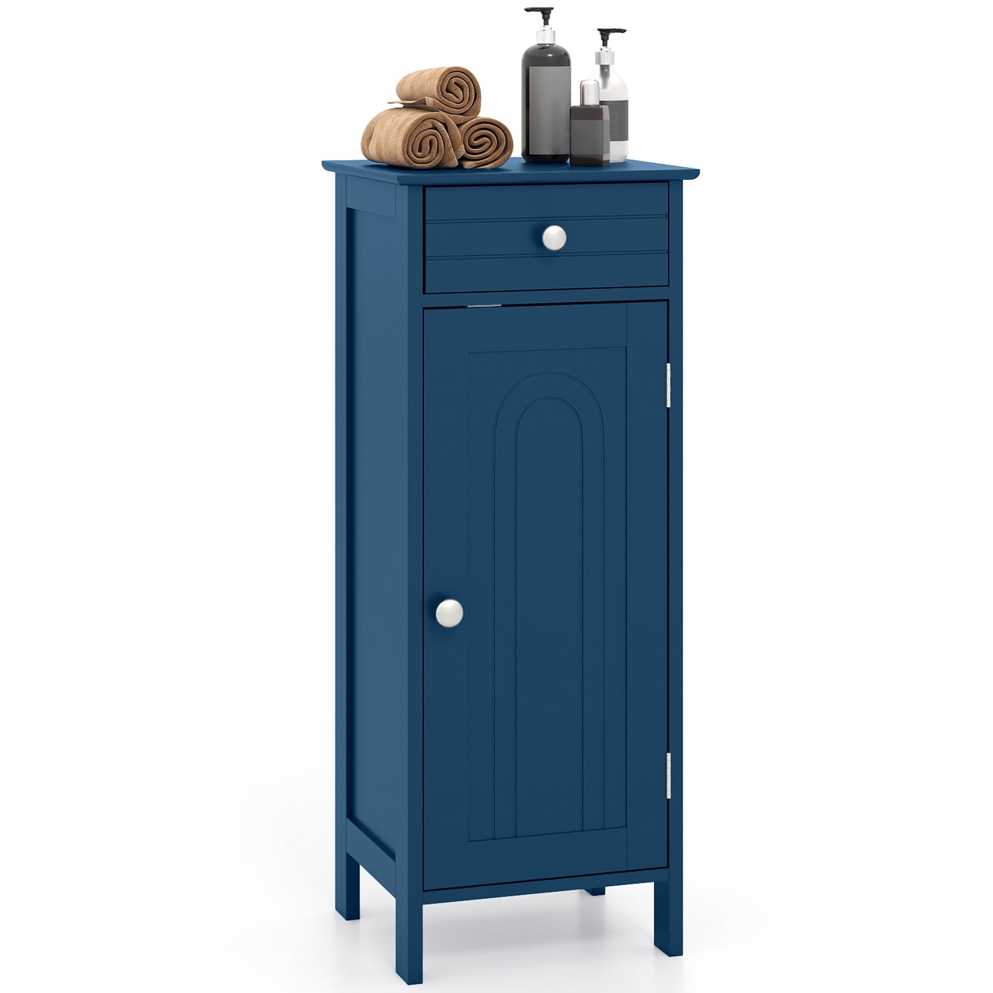 Wooden Storage Free-Standing Floor Cabinet with Drawer and Shelf, Blue