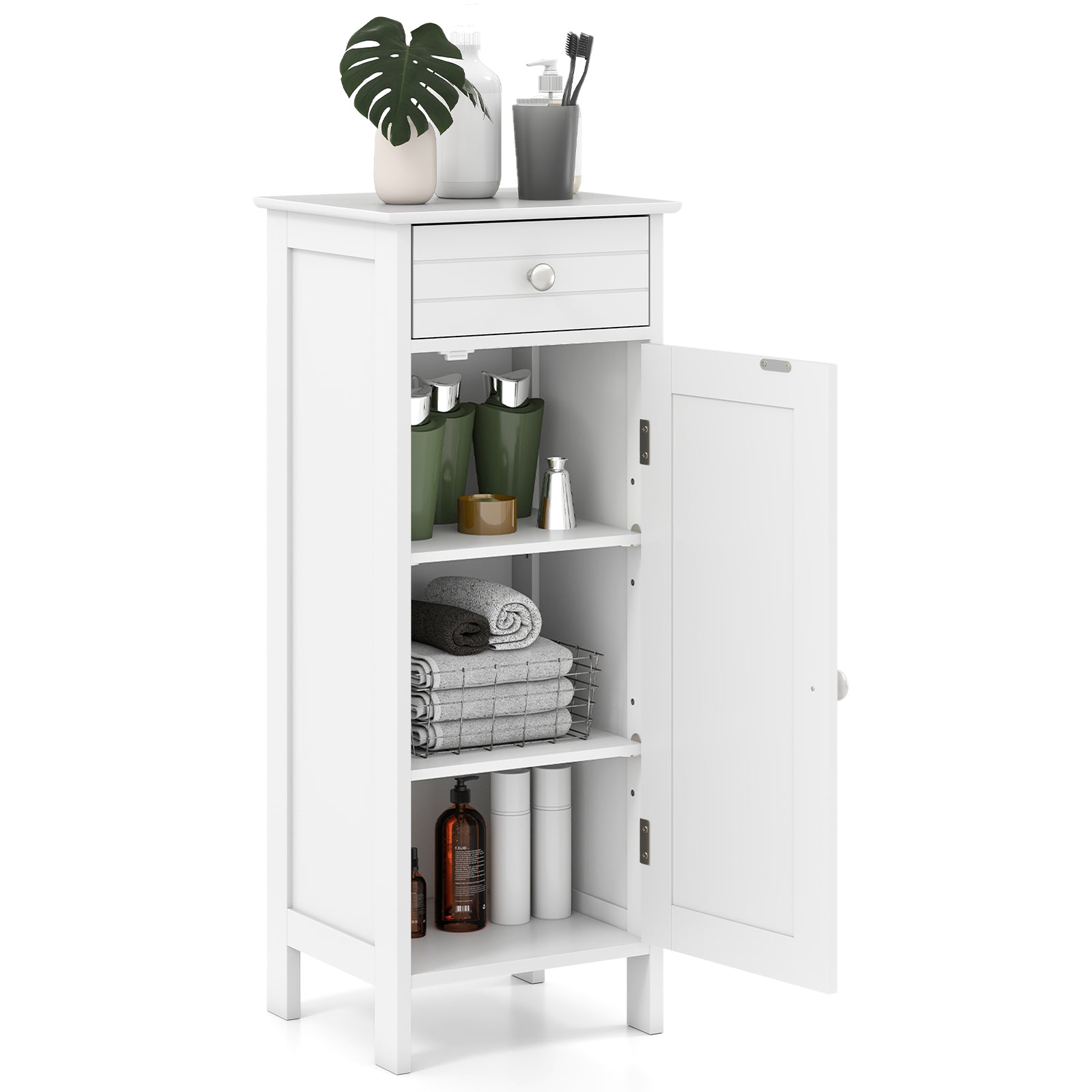 Wooden Storage Cabinet With Drawer, Shelf, White Floor Cabinets at Gallery Canada
