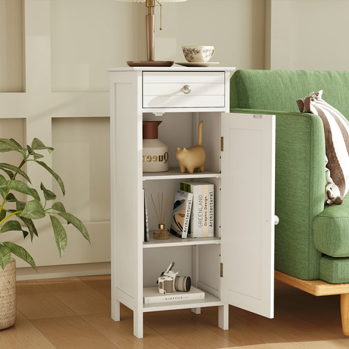 Wooden Storage Cabinet With Drawer, Shelf, White
