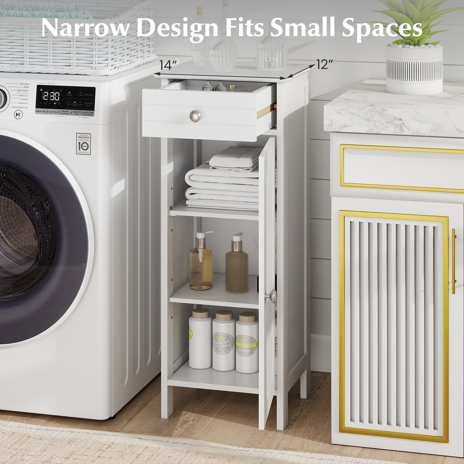 Wooden Storage Cabinet With Drawer, Shelf, White Floor Cabinets at Gallery Canada