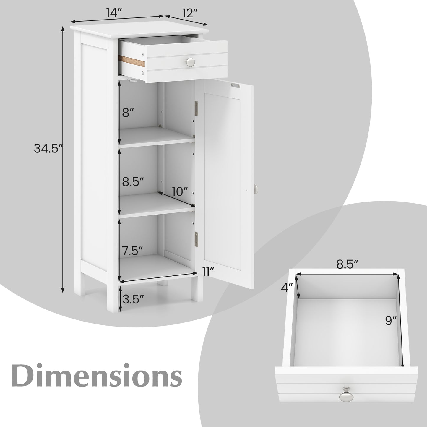Wooden Storage Cabinet With Drawer, Shelf, White Floor Cabinets at Gallery Canada