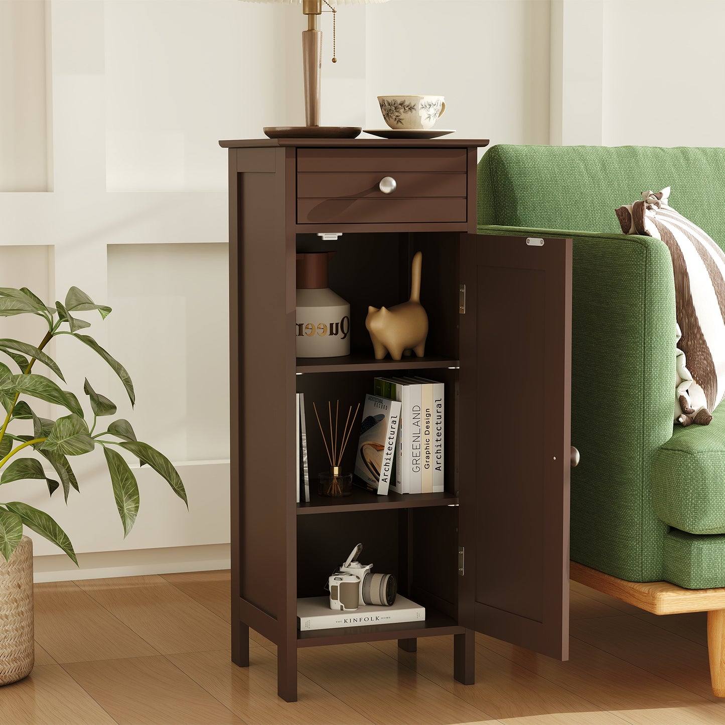 Wooden Storage Cabinet With Drawer And Shelf, Brown Floor Cabinets at Gallery Canada