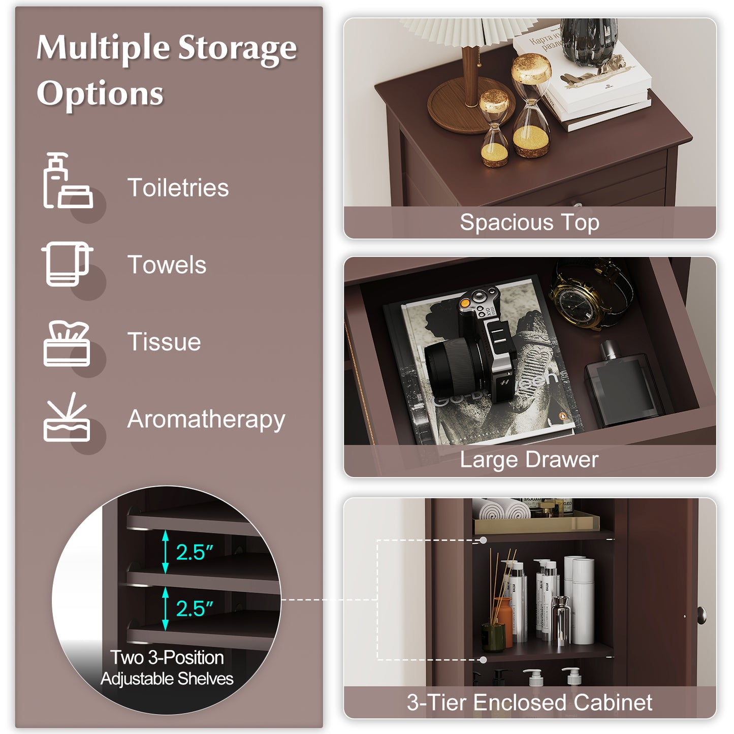 Wooden Storage Cabinet With Drawer And Shelf, Brown Floor Cabinets at Gallery Canada