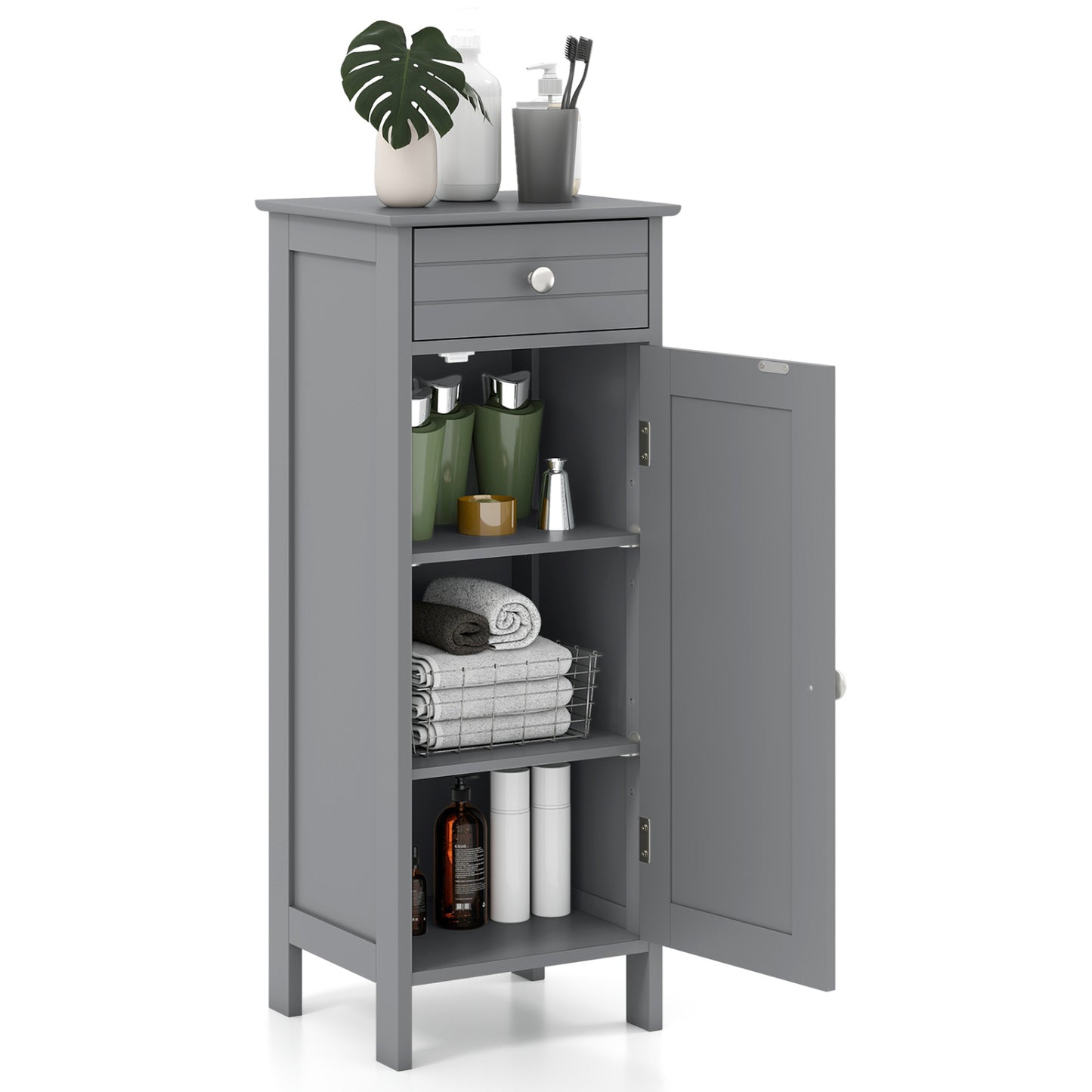 Wooden Storage Cabinet With Drawer And Shelf, Gray Floor Cabinets at Gallery Canada