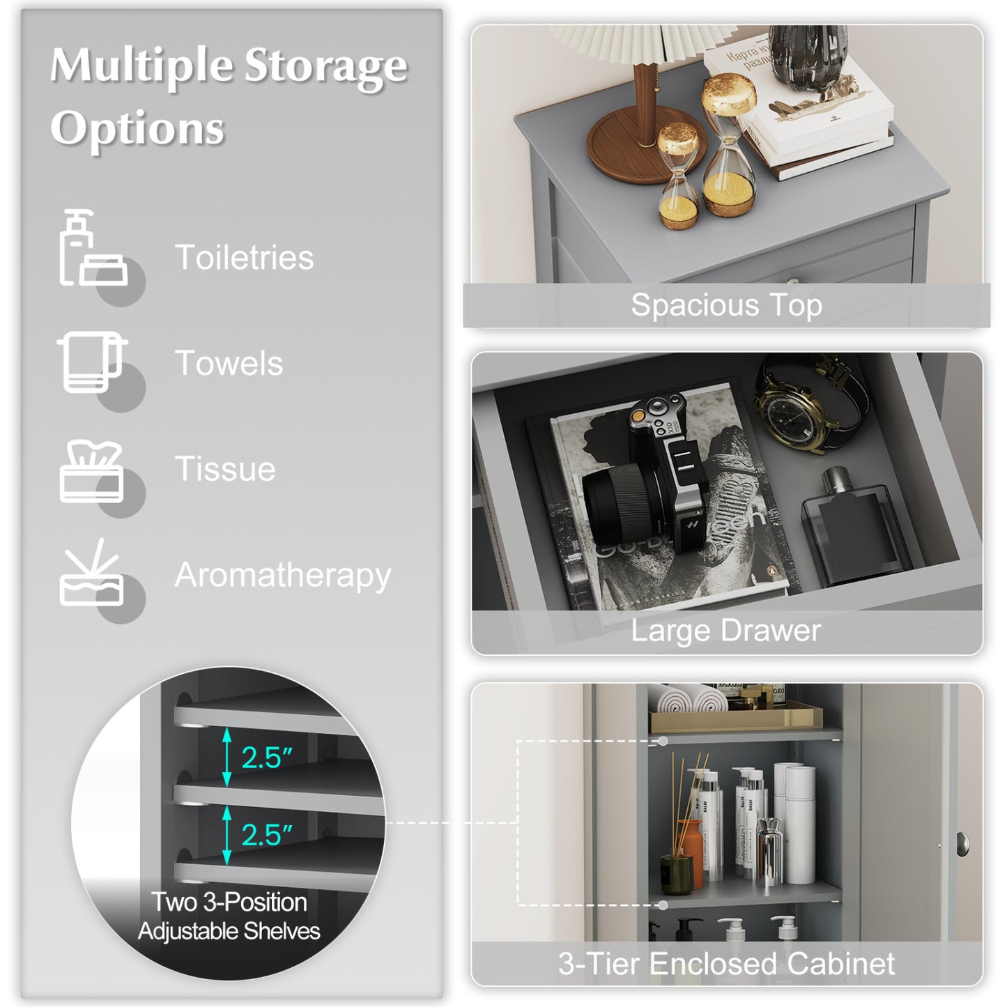 Wooden Storage Cabinet With Drawer And Shelf, Gray Floor Cabinets at Gallery Canada