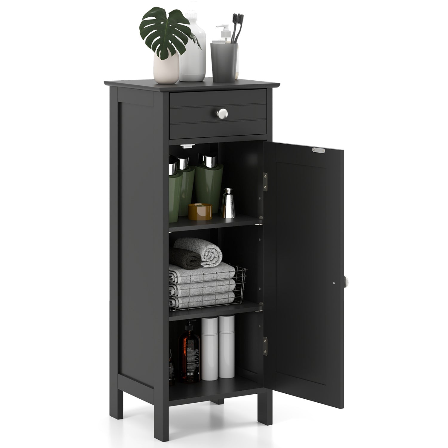 Wooden Storage Cabinet With Drawer, Shelf, Black Floor Cabinets at Gallery Canada