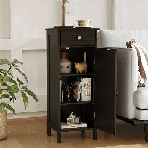 Wooden Storage Cabinet With Drawer, Shelf, Black