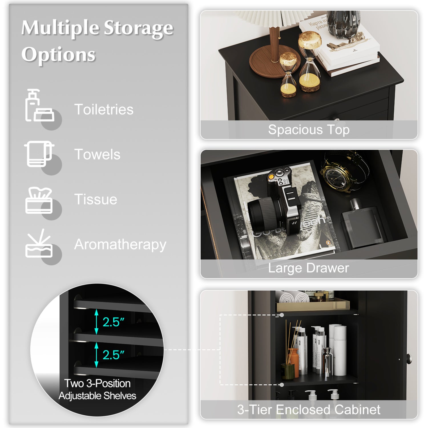 Wooden Storage Cabinet With Drawer, Shelf, Black Floor Cabinets at Gallery Canada