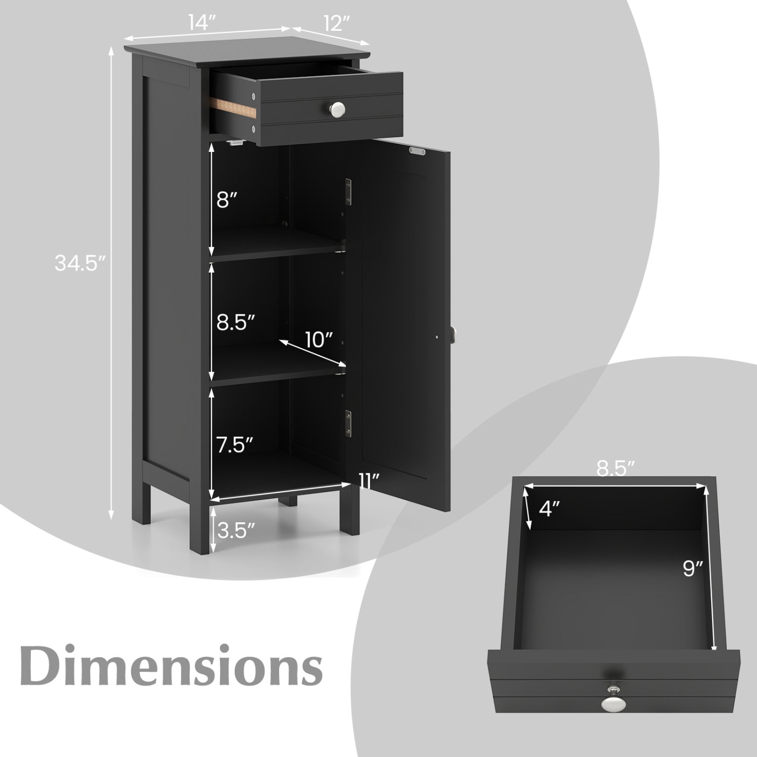 Wooden Storage Cabinet With Drawer, Shelf, Black Floor Cabinets at Gallery Canada