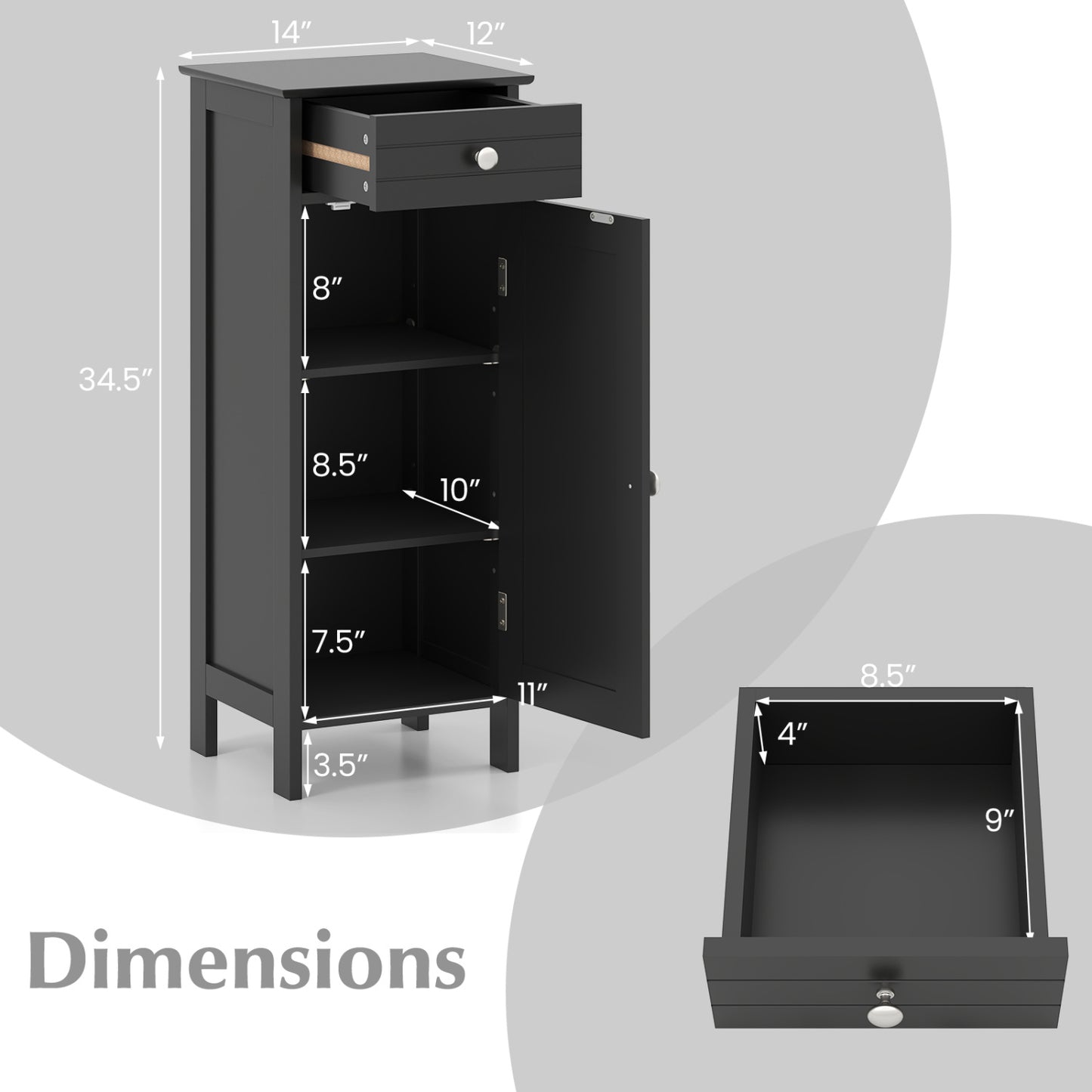 Wooden Storage Cabinet With Drawer, Shelf, Black Floor Cabinets at Gallery Canada