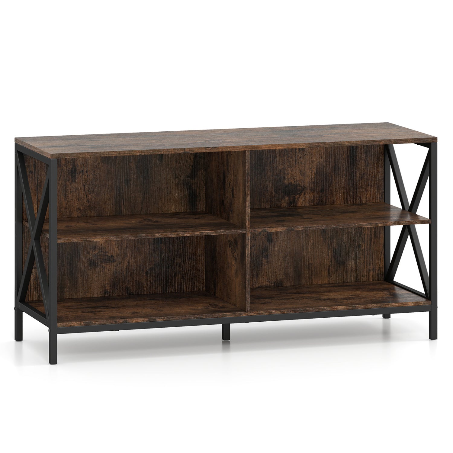 Wooden TV Stand For 55 Inch TVs, X-Shaped Frame, Brown Entertainment Centers & TV Stands at Gallery Canada