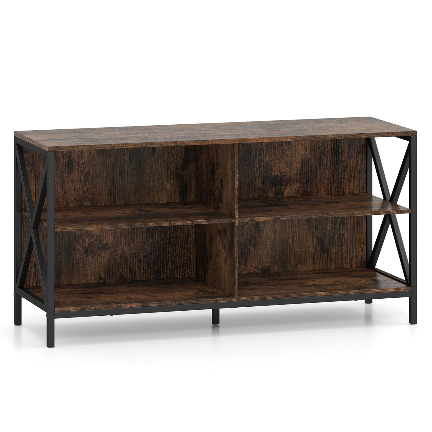 Wooden TV Stand For 55 Inch TVs, X-Shaped Frame, Brown Entertainment Centers & TV Stands at Gallery Canada