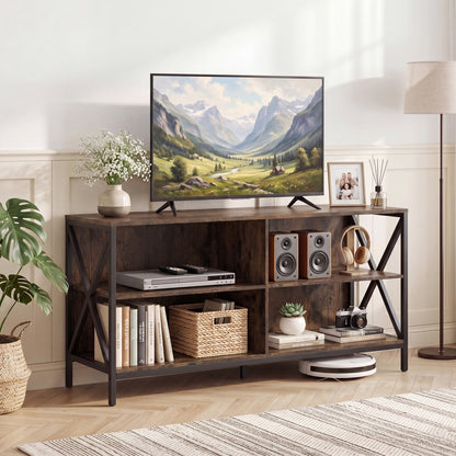 Wooden TV Stand For 55 Inch TVs, X-Shaped Frame, Brown Entertainment Centers & TV Stands at Gallery Canada