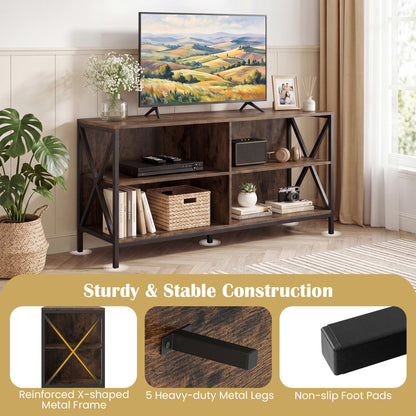 Wooden TV Stand For 55 Inch TVs, X-Shaped Frame, Brown Entertainment Centers & TV Stands at Gallery Canada